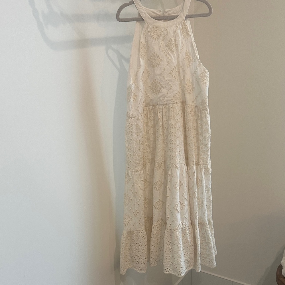 Zara eyelet ivory White halter Sleeveless Dress 10